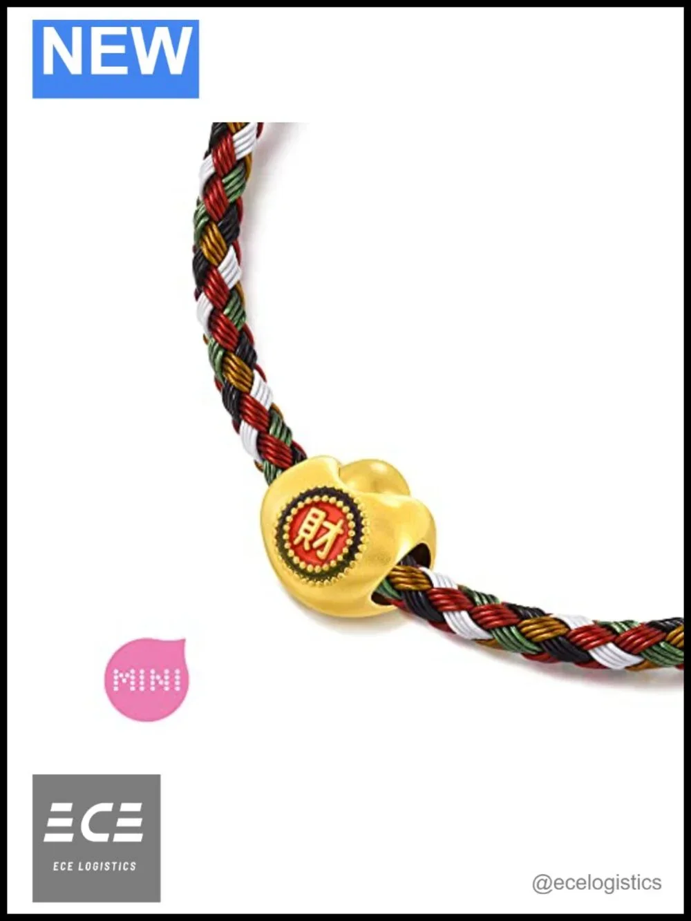 999 24K Solid Gold Yuanbao Charm Bracelet with Enamel Coating